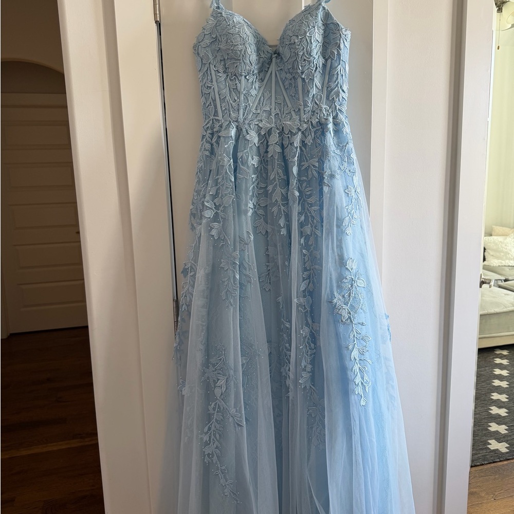 Sherri Hill Light Blue Satin Dress